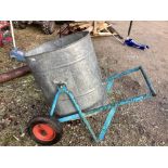 Two wheeled tipping trolley with galvanised body and pneumatic tyres