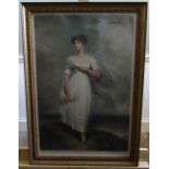 Early C20th metezzotint engraving, full length portrait study of young lady, signed in pencil Norman