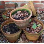 Group of four small terracotta garden pots, D27cm H23cm max (4)