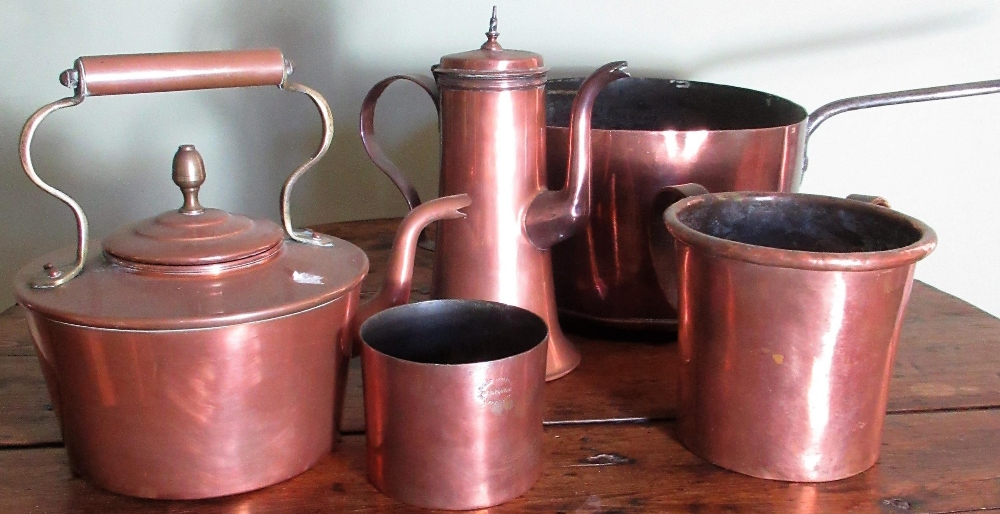 Collection of C19th and later copper, including an oval saucepan with cast iron lid W31cm, a - Image 2 of 2