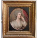 English School (Late C18th) Portrait of a young woman half length in white dress, oval oil on