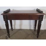 Victorian window seat, moulded top with half turned baluster handles on four lobed tapering