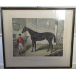 Pair of horse racing prints, "Pretender" and "Blue Gown", both in stable interiors, with William