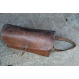 Vintage Tan leather tool bag with single buckle and carry strap, W46cm D15cm H30cm