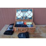 Marks & Spencer wicker picnic hamper for four including glasses, mugs (3), cutlery etc, tartan