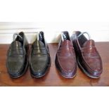 Pair of Bass Weejuns black leather loafers with leather soles, similar pair of burgundy loafers no