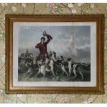 After Richard Ansdell "Huntsman and Hounds," engraved by T. Oldham, colour print, H7cm W103cm, in