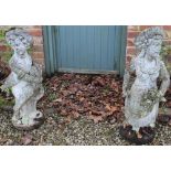 Pair of Victorian style weathered composite garden figures in the form of male and female