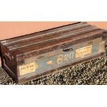 C20th metal bound tin lined wooden military travel trunk, painted Capt. A. D. Brown R. Berkshire