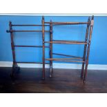 Edwardian mahogany three tier towel rail on turned and block supports and outsplayed supports, W69cm