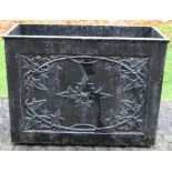 Cast iron rectangular cistern, relief decorated with Holly, W63cm D28cm H46cm