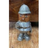 Early C20th Hassall chrome plated "Bobby" policeman car mascot with pottery head (A/F)
