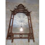 Large Chinese Revival wall mirror, upright plate with faux bamboo frame and pagoda cresting,