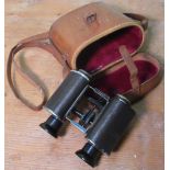 Pair of CP Goerz of Berlin Trieder Binocle black leather and japanned binoculars, 9 x magnification,