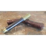 Ross of London brass and leather cased two draw telescope, stamped Ross, London 29769, with shade,