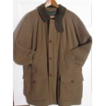 Daks Signature tweed shooting coat with cord collar and two hand warmer pockets, fly front, size 52