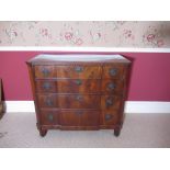 C19th figured mahogany breakfront chest with dentil moulded top above four long graduated cockbeaded