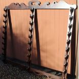 C20th grained as rosewood fishing rod rack for ten rods, with pierced cresting, W158cm x H140cm