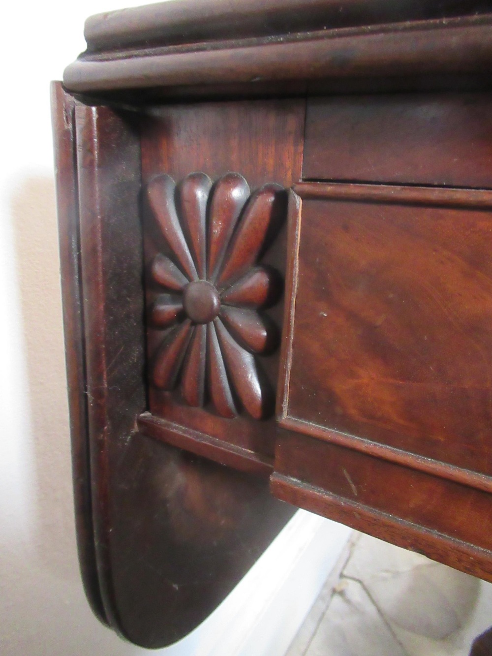 Regency mahogany pedestal Pembroke table, with end drawer and two fall leaves on angular baluster - Image 4 of 4