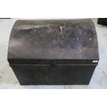 Early C20th japanned metal dome topped trunk with wrought iron handles W68cm D45cm H51cm, early