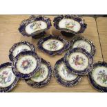 Hammersley & Co plates, two dishes on raised stands decorated with scenes of fruit (AF) (11)