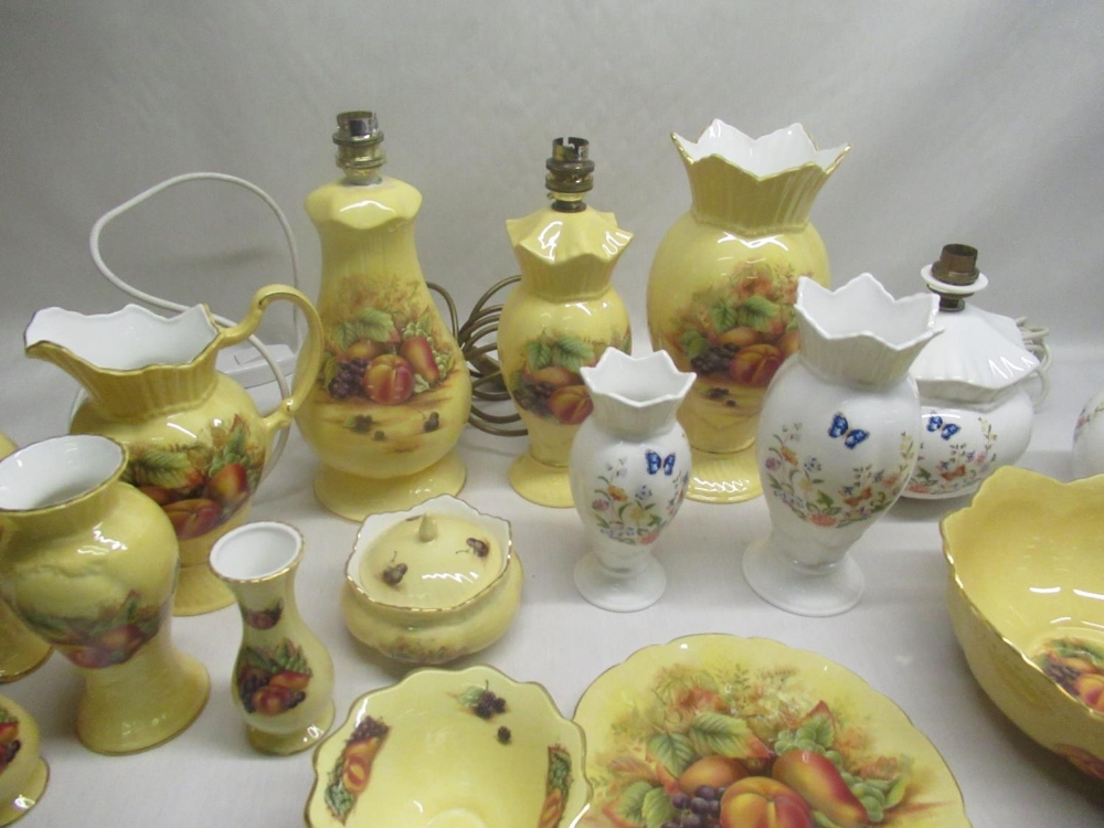 Collection of Aynsley cottage garden , Orchard gold vases, lamps, bowls, etc - Image 3 of 5