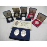 Two Elizabeth II 1977 Silver Jubilee silver proof coins, two Elizabeth II 1981 Royal Wedding
