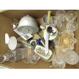 Edinburgh Crystal cut glass beakers, cut glass decanter, embroidered set of two hand mirror and