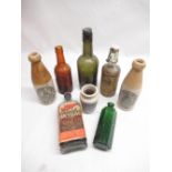 Scarborough & Whitby Breweries Ltd. branded glass beer bottle, two glazed stoneware stout bottles