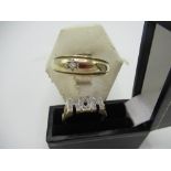 Hallmarked 9ct gold ring with diamonds mounted in a MUM shaped mount size R, 4.7g, another 9ct