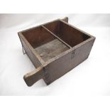 Late C19th/ Early C20th elm and steel bound carrying box with offset handles, 36cm x 57cm