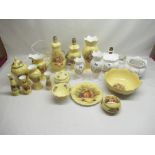 Collection of Aynsley cottage garden , Orchard gold vases, lamps, bowls, etc