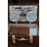 Rectangular wicker Joules picnic hamper complete with various accessories, additional wicker basket,
