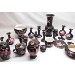 W & R Carlton Ware pedestal jardinière, matte black ground decorated with pink apple blossom, Rd.