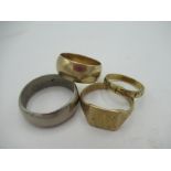 Hallmarked 9ct gold wedding band stamped 375, an unmarked gold signet ring, and a hallmarked 9ct