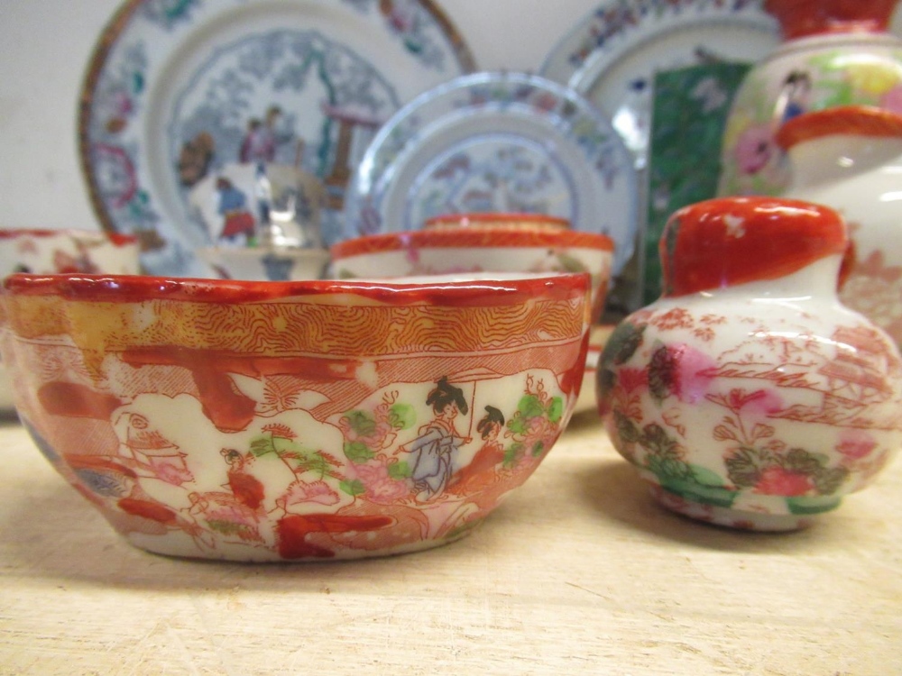 Collection of oriental hand painted teacups, saucers, vases, and plates including Chinese pattern - Image 3 of 6