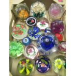 Collection of various sized paperweights, including Selkirk glass, Caithness Moonflower, etc