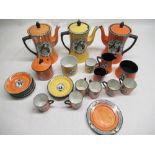 W & R Carlton Ware three part yellow and orange lustre coffee services