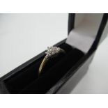 Hallmarked 9ct yellow gold ring with cluster of round cut diamonds, London, 375, DIA, Size O, 1.7g