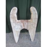 Pair of carved wood angel wings with traces of gilt and polychrome detail W46cm H68cm