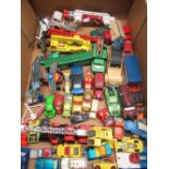 Box of die cast vehicles including Corgi, matchbox, space 1999 etc.