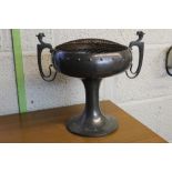 Liberty style hammered pewter pedestal rose bowl with dragon handles, Stamped English Pewter 6555,