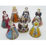 Royal Worcester candle snuffers Henry VIII and his six wives, The Connoisseur Collection, comprising