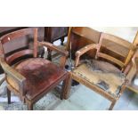 Pair of art deco type arm chairs with drop in leather upholstered seats