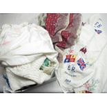 Selection of vintage shawls and fabrics including a Paisley shawl and a Queen Elizabeth II