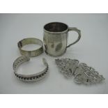 Geo.V hallmarked Sterling silver mug, Chester 1935 H6.5cm, hallmarked Sterling silver bright cut
