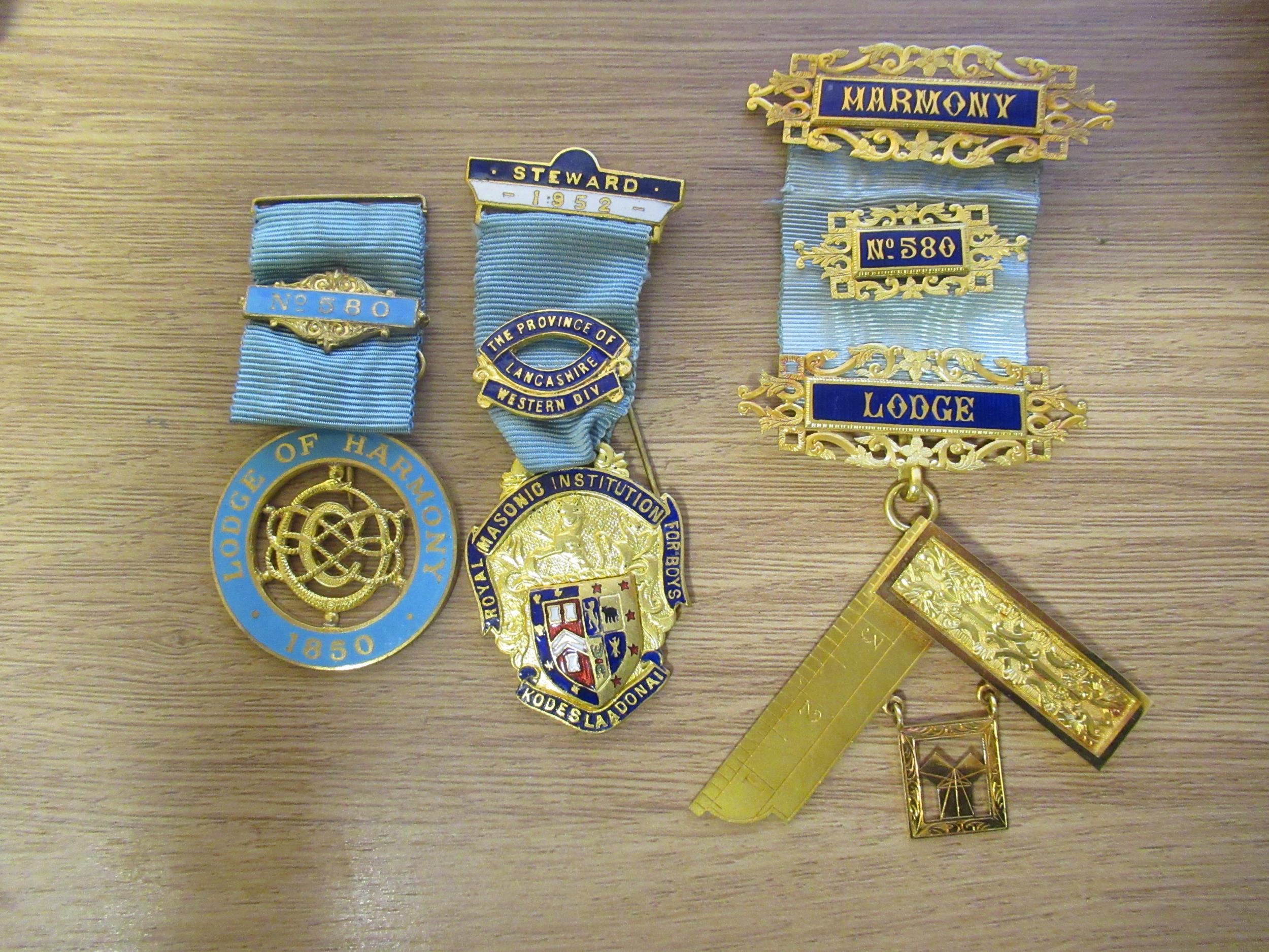 Collection of Craft & Chapter Masonic Regalia from the Harmony Lodge of Ormskirk, West Lancashire,