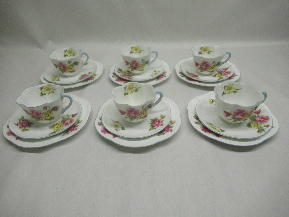 Partial Shelley Begonia tea set comprising six tea cups, six saucers, six side plates