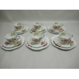 Partial Shelley Begonia tea set comprising six tea cups, six saucers, six side plates