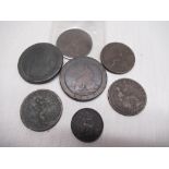 Geo. III 1797 cartwheel penny, another cartwheel penny (date illegible), Geo. III 1806 penny, two